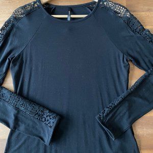 Black Karen Millen top with lace cutout sleeves